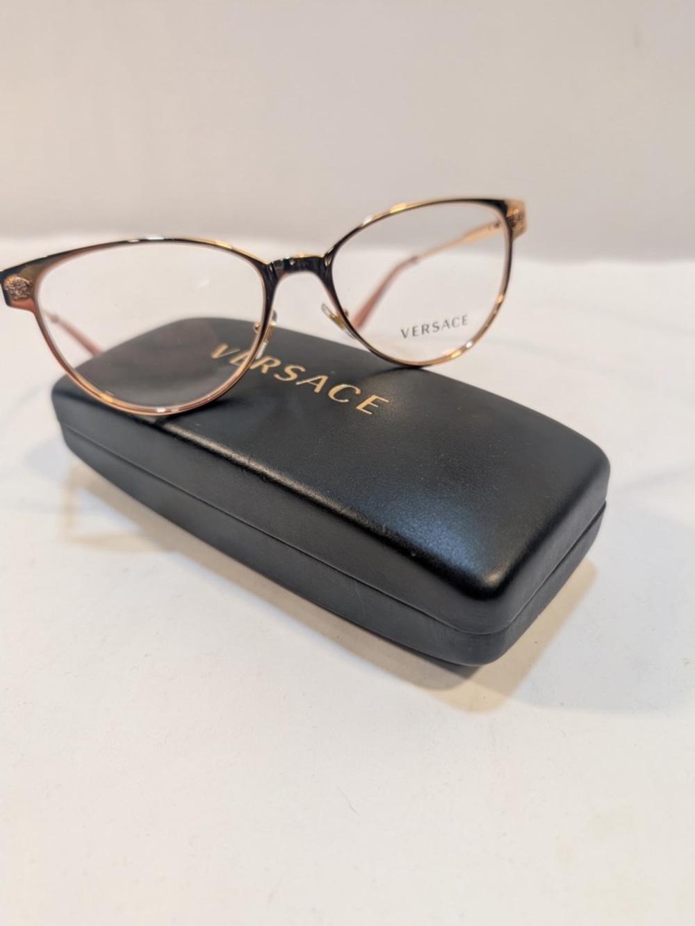 Versace Women's Rose Gold Cat-Eye Optical Glasses with Hard Case 54mm